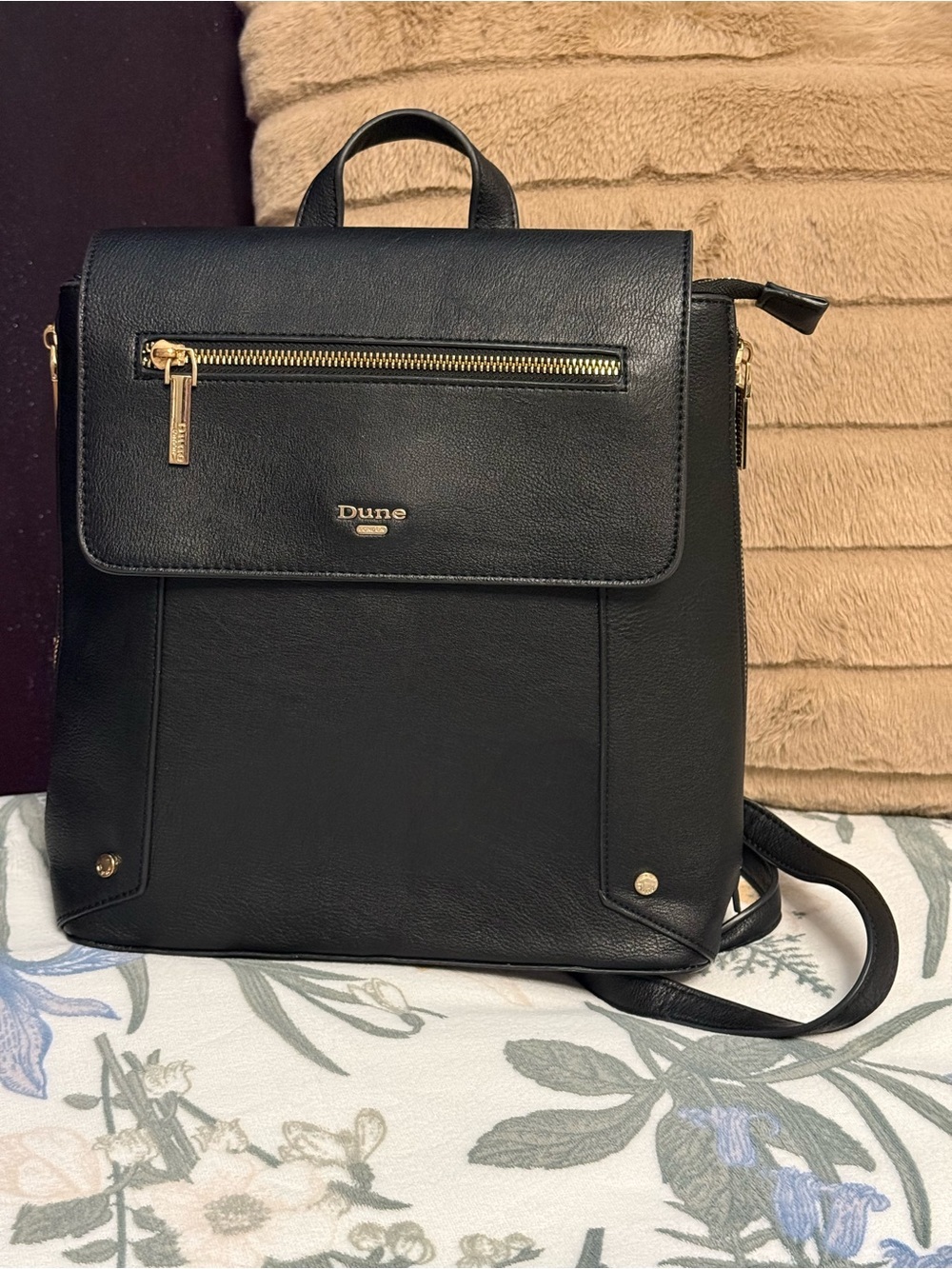 ✨ Dune London Black Structured Backpack | Gold Hardware Pebbled Vegan Leather ✨ - Picture 2 of 8